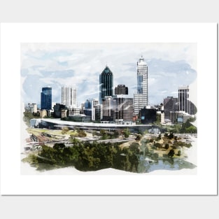 Perth City Capital of Western Australia Watercolour Travel Wanderlust Souvenir Posters and Art